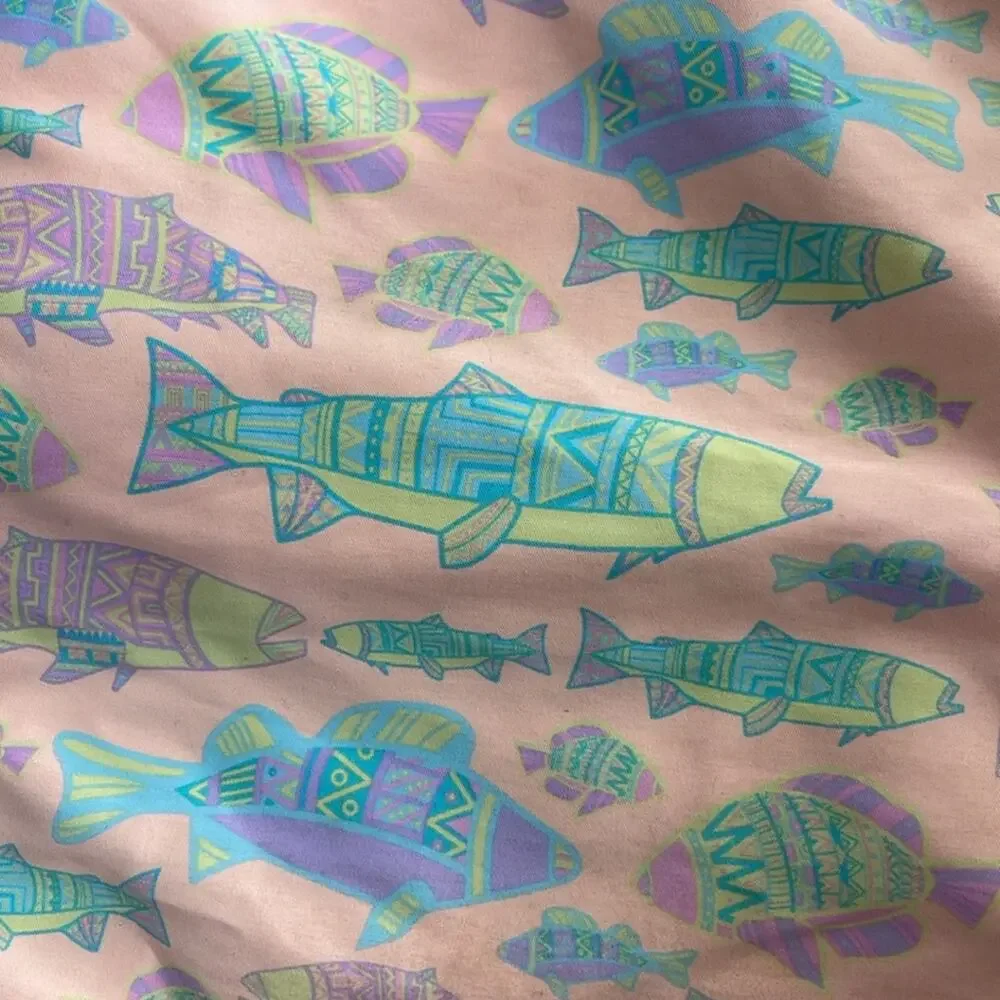 Chubbies fish print lined pull on elastic waist drawstring swim trunks sz L
